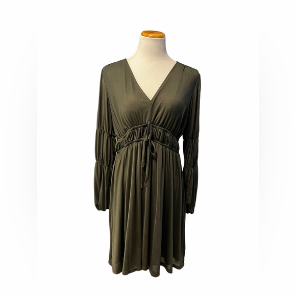 INC International Concepts Dresses & Skirts - Women’s Olive Green Empire Waist Long-Sleeve Dress Size Large